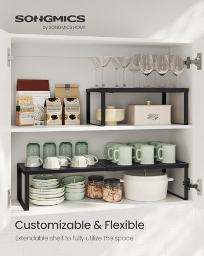 SONGMICS Spice Rack, Expandable Kitchen Countertop Shelf, Small Cupboard Organizer, Metal, Space-Saving Tabletop Shelf, Matte Black UKCS007B01 - color: Matte Black, size: Set of 1