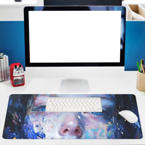 Blue Eyes Gaming Mouse Pad Colorful Abstract Portrait Large Desk Mat Extended Large Laptop Keyboard Non-Slip Rubber Base with Stitched Edges for Home Office Computer Keyboard Laptop 31.5"x11.8" - color: Blue Eyes