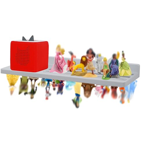 PHOENANCEE for Tonies Shelf Magnetic,for Toniebox Figures Storage Display Shelf (30-36 Character),Wall Floating Shelves Wooden,Compatible Charging Station for Children Kid's Room,Oak,Gray White - color: Gray White, size: 1-Tier