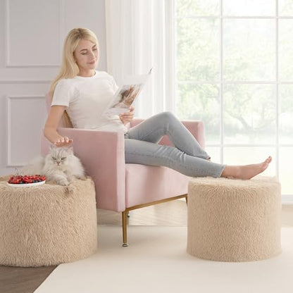 Hansleep Round Pouf Ottoman Foot Rest, Footstool, Brown | High-Density One-Piece Foam, 17 x 14 Inch, Firm & Stable, for Couch, Bedroom, Living Room, Machine Washable Cover - color: Brown, size: 17"D x 17"W x 14"H