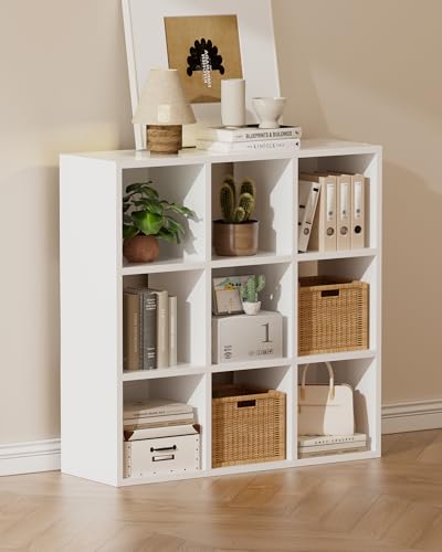 GTPLAYER 9-Cube Storage Organizer, Fits 11" Bins, Vertical or Horizontal Use, Opening Bookshelf, Partial Back Panels, Stackable Design Bookcase, for Closet, Bedroom, White - color: 9 Cube - Off White