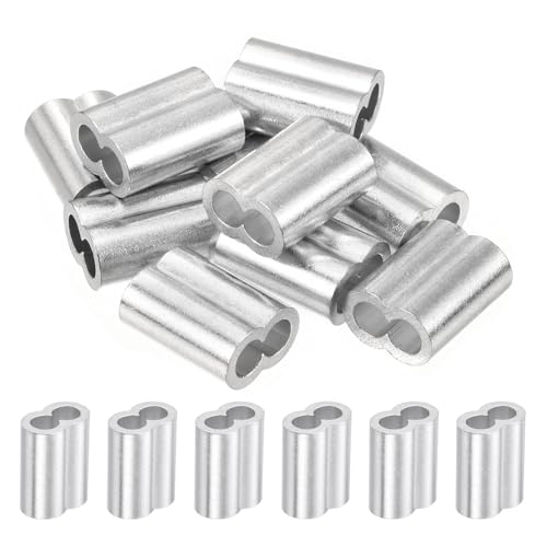 uxcell 3/16" 5mm Aluminum Crimping Loop Sleeve Double Ferrule for Wire Rope Cable Line End, Silver 10pcs - size: 3/16 Inch