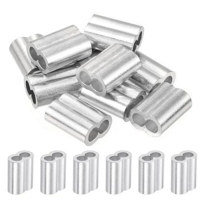 uxcell 3/16" 5mm Aluminum Crimping Loop Sleeve Double Ferrule for Wire Rope Cable Line End, Silver 10pcs - size: 3/16 Inch