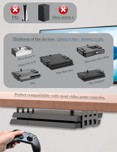 Universal Under Desk Mount Holder for Game Console, Media Players, Audio Interface, Mini Pc, UPS System, Projector Ceiling Mount Fit for Any Other 0.6" to 3.5" Thick Devices (Black)