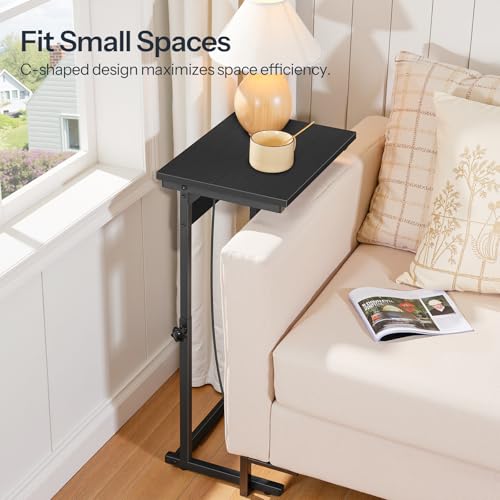 HOOBRO C-Shaped End Table with Charging Station, Adjustable Height Sofa Tray Side Table, Slide Under Couch Arm Table, Small C Side Table for Small Space in Living Room, Bedroom, Black BB71USF01 - color: Black