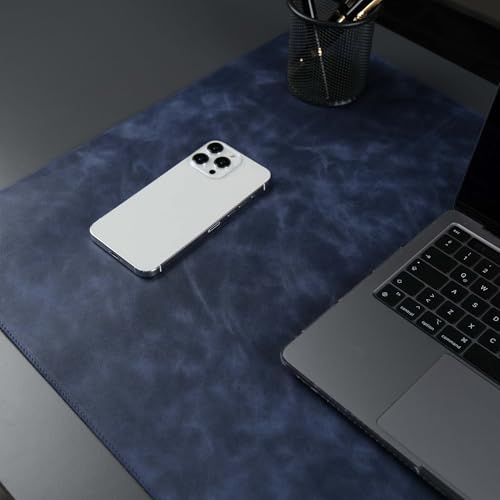 Jersey Genuine Calfskin Leather Desk Pad, Office Desk Mat with Non-Slip Bottom, Smooth Surface for Mouse & Keyboard, Desk Protector (36x19 inches) (Navy) - color: Navy