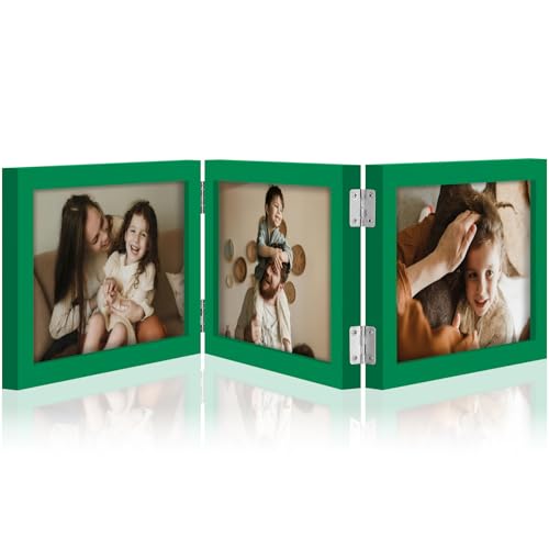 decorUhome Green Triple 7x5 Picture Frame Horizontal, MDGN08 | "Z" Shape Folding Design Engineered Wood Trifold Photo Frame with Plexiglass for Tabletop Display - color: Green, size: 7x5
