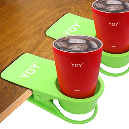 YOY 2 Pack Drink Cup Holder Clip - Table Desk Side Water Glass Beer Bottle Beverage Soda Coffee Mug Holder Cup Saucer Clip Design for Home Office, Green - color: Green, size: 2 Pack
