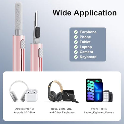 Hyashee Cleaner Kit for Airpods Pro 1 2 3 Multi-Function Cleaning Pen with Soft Brush Flocking Sponge for Bluetooth Earphones Case Cleaning Tools (Pink) - color: Pink