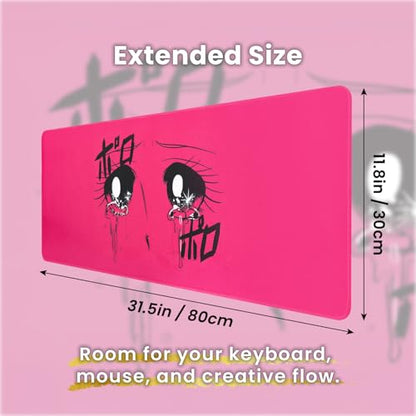 BELLEMOND Japanese Art Desk Mat | Large 31.5x11.8in Anime Mouse Pad for Keyboard & Mouse | Non-Slip Base, Water-Repellent | Original Japanese Design | Crying Girl - Tears of Pink Emotion - color: Crying Girl - Tears of Pink Emotion
