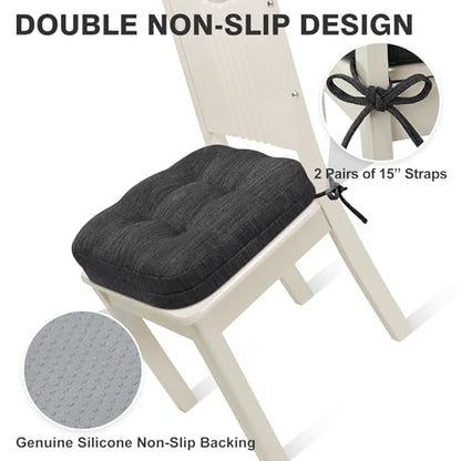 Shinnwa Dining Chair Cushions Set of 4, Dual-Layer Memory Foam Kitchen Chair Cushions, Patented Design Seat Pads with Ties, 16.5 x 16.5 x 3.5in, 4 Pack, Charcoal - color: Charcoal, size: 4 Count (Pack of 1)