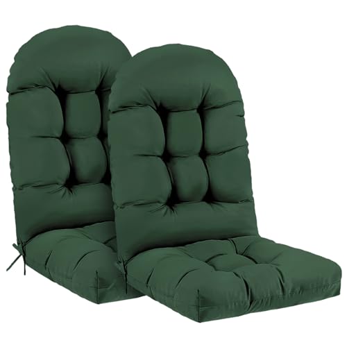 Outdoor Adirondack Chair Cushions Set of 2, 44x19x4 Inch Rocking Chair Cushion, High Back Patio Soft Seat Pad with Ties, Indoor Outside Use, Fade-Resistant & Waterproof, Dark Green - color: Dark Green, size: 44x19x4 Inch