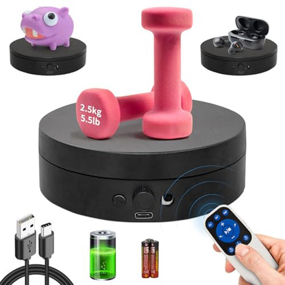 Motorized Rotating Display Stand with Remote, 4.53in 360 Electric Turntable for Display,Photography,3D Scanner Models, Motorized Lazy Susan and Photography Turntable Control Angle/Speed,Step/Swing/Continuous Rotation - size: 4.53inch/Black/11Lbs Load