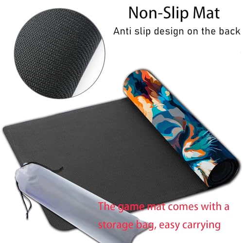 MTG Playmat, Smooth Surface Game Play Pad MTG TCG 24 x 14 inch with Storage Bag, Non-Slip Mouse Pad Card Fighting Game, Painted Lion - color: Painted Lion