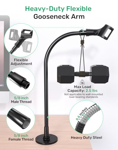 Gooseneck Mic Stand -19" Podium Microphone Holder, Heavy Duty Adjustable Desk/Wall Mount Flexible Arm with Flange Mount, Compatible with Dynamic Mics for Podcast, Studio, Lecture, Gaming, Streaming - size: 19" Gooseneck + Flange Mount