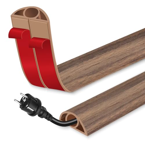 Floor Cord Cover for Wires on Floor Self Adhesive Cord Hider Floor Cable Management Wire Covers for Cords Protector Prevent Cable Trips Cord Cavity W 0.32" x H 0.32", Misty Brown Wood, 10Ft - color: Misty Brown Wood, size: 0.78 In x 10 Ft