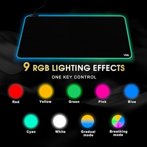 Vyaaa 40" x 20" RGB Gaming Mouse Pad, XXL LED Desk Mat with 9 Light-Up Modes, Smooth Surface & Non-Slip Rubber Base for Gaming/Office/Home (Black) - color: Black, size: 40L x 20W inches