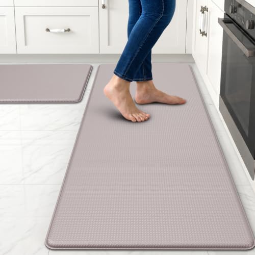 Kitchen Mats for Floor 2 Piece - 17"x29"+17"x47" Anti Fatigue Mats for Kitchen Floor - Non Slip Cushioned Rugs for Standing - Ivory - color: Ivory, size: 2pc: 17" x 29" + 17" x 47"