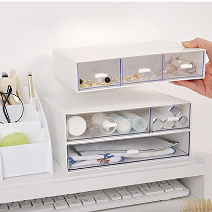 Desk Organizer-Stackable Storage Drawers, Plastic Compact Desk Storage Box Perfect for Collection Small Item/Cosmetic Office Organizer - 3 drawers (White) - size: 9*6.5*2inch - 3 Compartment