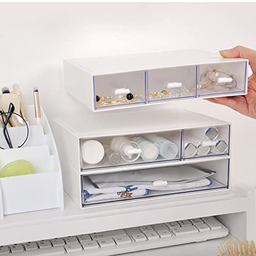Desk Organizer-Stackable Storage Drawers, Plastic Compact Desk Storage Box Perfect for Collection Small Item/Cosmetic Office Organizer - 3 drawers (White) - size: 9*6.5*2inch - 3 Compartment