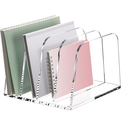 YUXUN Desk File Organizer,4-Section Clear Acrylic Desk Organizer,Vertical File Sorter Holder Organization for Office School & Classroom - style: 4-Section,B5
