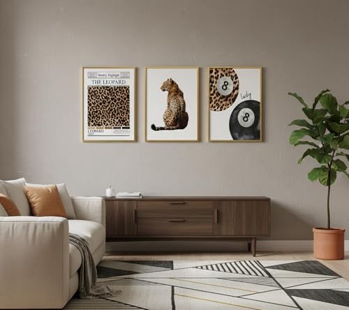 Set of 3 Trendy Leopard Canvas Wall Art Funky Lucky 8 Ball Posters Prints Preppy Room Aesthetic Cheetah Wall Decor Paintings Pictures for Girls Bedroom Apartment Dorm 12x16in Unframed