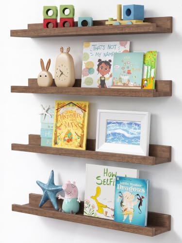 Forbena 24 Inch Floating Shelves for Wall Set of 4, 24 Inch Wooden Floating Shelves with Lip (Walnut) - color: Walnut, size: 24 Inch
