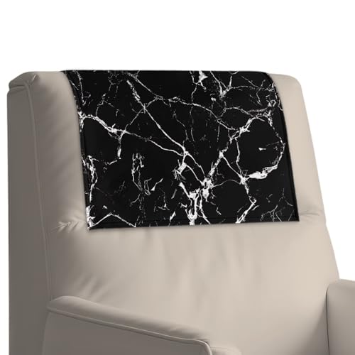2 Packs Black Marble Headrest Cover for Recliner Washable PU Sofa Head Rest Cover Easy to Install Couch Headrest Slipcover with Hook and Loop No Damage - color: Black Marble