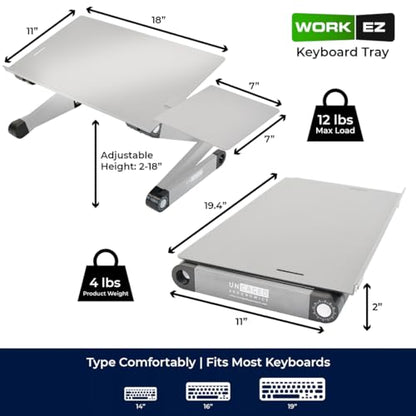 Uncaged Ergonomics Adjustable Keyboard Tray, Silver, Keyboard Tray, Ergonomic, Wrist Support, Portable, Universal, Aluminum - color: Silver