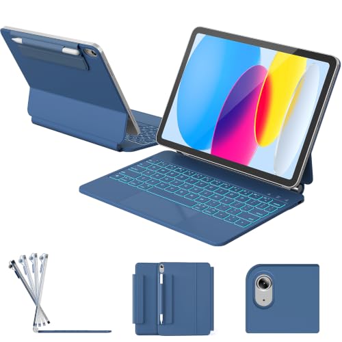 RAYMCRAFT for iPad 11th (A16, 2025)/10th Generation Case with Keyboard, Magic Keyboard 2022, Springy Backlit Keys, Stain-Resistant Surface, Multi-Touch Trackpad, Steel Blue - color: Steel Blue