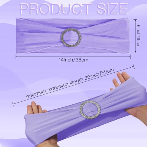 WJWHQ 100PCS Spandex Stretch Chair Sashes Bows Elastic Chair Cover Bands Ties with Buckle Slider for Wedding Party Reception Events Universal Ceremony Banquet Decorations(Light Purple) - color: Light Purple