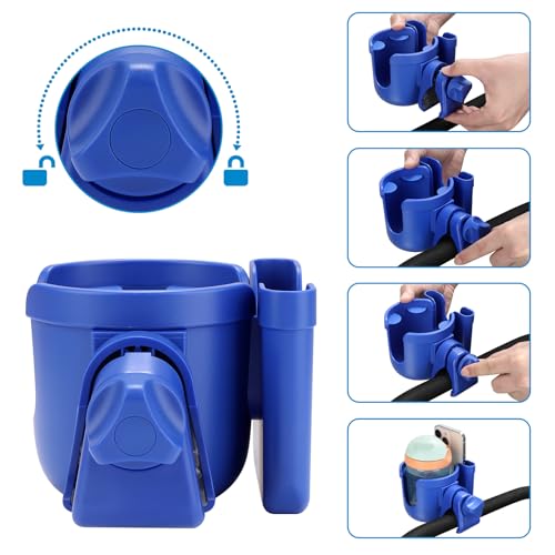 Accmor Stroller Cup Holder with Phone Holder, Bike Cup Holder, Universal Cup Holder for Uppababy Nuna Doona Strollers, 2-in-1 Cup Holder for Walker, Wheelchair, Scooter - color: All Dark Blue