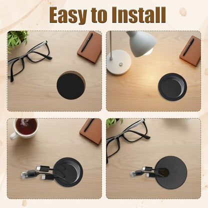 2 Pieces Desk Grommet 1.5 Inch, Black ABS Plastic Cable Hole Cover, U-Shaped Insert for Office Home School Computer Desk Equipment