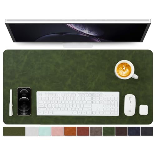 Distressed Leather Desk Mat - Non-Slip PU Desk Pad for Office and Home - Desk Organization and Accessories - Ideal for Large Mouse Pad and Desk Mats on Top of Desks(Forest Green,31.5"x 15.7") - color: Forest Green, size: 31.5" x 15.7"