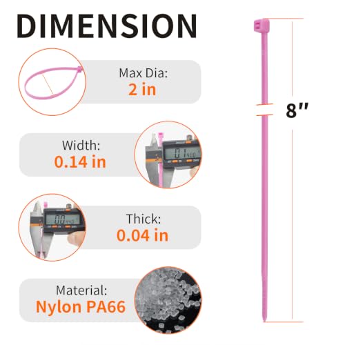 8 Inch Pink Zip Ties 500 Pack, 45 LBS Tensile Strength, Self-Locking Nylon UV Resistant Cable Ties for Indoor & Outdoor - color: Pink, size: 8inch (500pcs)