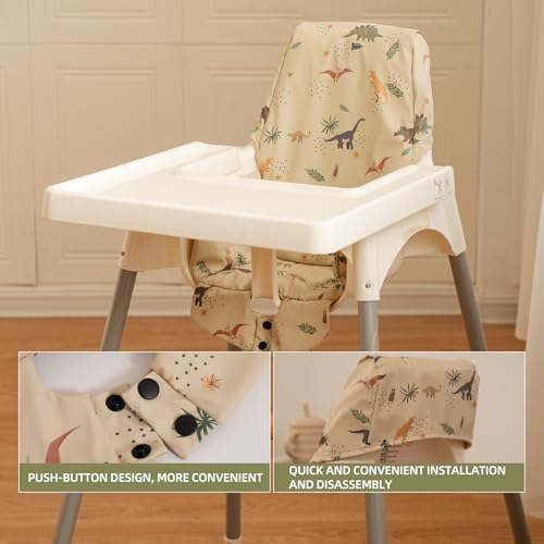 High Chair Cover for Baby High Chair Cushion Compatible with IKEA Antilop Soft and Comfortable HighChair Seat Cover Replacement Waterproof and Easy to Clean, Dinosaur - color: Sandy