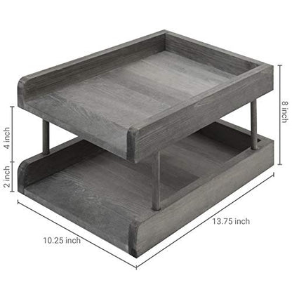 MyGift 2-Tier Rustic Gray Wood Paper File Organizer in and Out Tray/Office Desktop Document Holder Rack - color: Rustic Gray