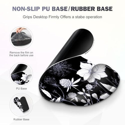 Gaming Mouse Pad, Large Desk Mat, Cute Desk Pad Protector, 4in1 XXL Mousepad + Keyboard Wrist Rest+Mouse Wrist Rest+Coaster Set with Ergonomic Desk Pad for Home Office PC Computer, Black White Flowers - color: Black White Flowers