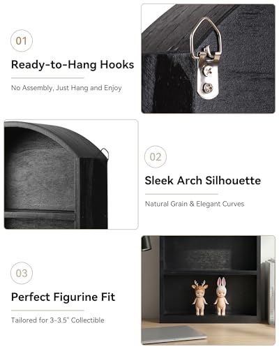 9"x13.5" Small Arched Trinket Display Shelf Shadow Box, Black | Fully Assembled, Wooden Shelf for Wall or Desk, Display Collectibles, Knick Knacks, Mini Figurines, Perfumes & Crystals - color: Black
