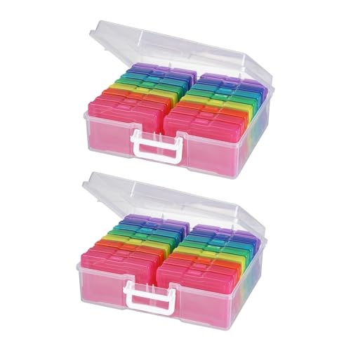 novelinks Photo Storage Boxes with Handle, Photo Organizers and Storage | 2Pack Color, Photo Albums 4x6 Pictures, Photo Cases, Classroom Organization, Index Card Box, Photo Card Holder, Seed Storage - color: Color - 2Pack