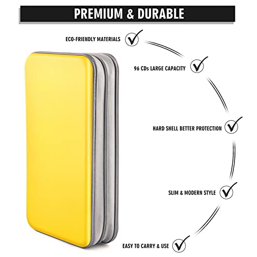 DVD Case, Bivisen CD Case Holder Wallet Binder 96 Capacity CD/DVD Cases Storage Holder Binder Organizer Wallet Book for Car Home Travel (Yellow) - color: Yellow