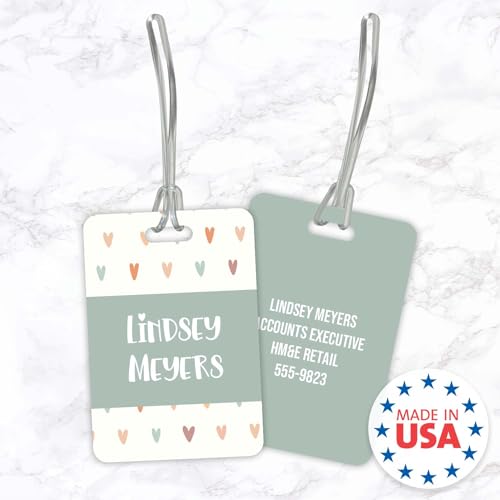 Personalized Pastel Hearts Luggage Tag / 2.75" x 4" Custom Trendy Bag Tag/Double Sided Durable Plastic Luggage Tag with Plastic Strap/Made in The USA - style: Hearts