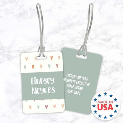 Personalized Pastel Hearts Luggage Tag / 2.75" x 4" Custom Trendy Bag Tag/Double Sided Durable Plastic Luggage Tag with Plastic Strap/Made in The USA - style: Hearts