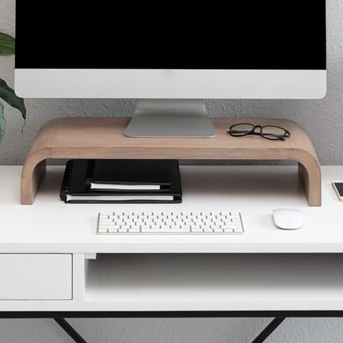 Anji Mountain Wood Monitor Stand Riser Desk Desktop Organizer Table for Home, Office Workspace, Laptop Riser, Ergonomic Design Stand for Gaming Setup, Biscotti - color: Biscotti, size: Basic Stand Without USB Ports
