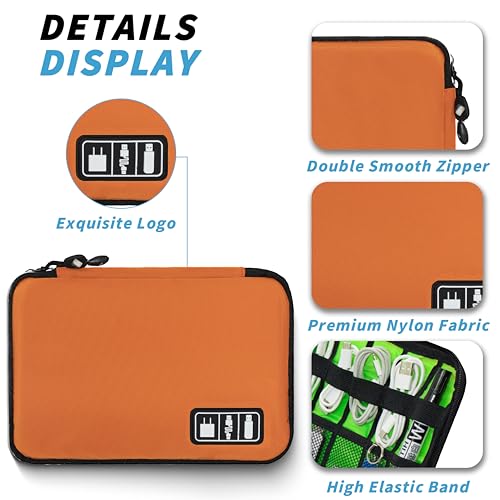Electronics Organizer,Travel Cord Organizer Pouch, Portable Cable Organizer Bags,Travel Electronic Accessories Storage Case for Cables, Cords, Charger, Phone (Orange) - color: A9-2-M-Orange, size: Medium