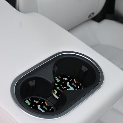 Cute Dinosaur Cup Holders Car Coasters Set for Women/Men,2.56" 2 Pack Universal Auto Anti Slip Coaster with A Finger Notch,Ceramic Stone with a Finger Notch for Easy Move. - color: Cute Dinosaur 2