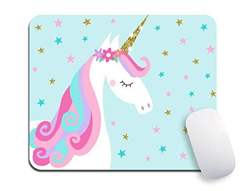 Mouse Pad, Custom Cute Unicorn with Blue Stars Mousepads, Premium-Textured Mouse Mat, Non-Slip Rubber Base Mousepad for Laptop, Computer & PC, 9.5x7.9x0.12 inches - color: Z Blue Cute Unicorn