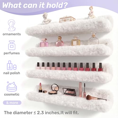 Care&More YJ 15 Inch Nail Polish Shelves, 4-Pack Fluffy Nail Polish Rack for Storing Nail Bottles, Sunglasses, Essential Oils, Plush Soft White - color: White