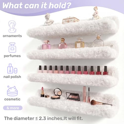 Care&More YJ 15 Inch Nail Polish Shelves, 4-Pack Fluffy Nail Polish Rack for Storing Nail Bottles, Sunglasses, Essential Oils, Plush Soft White - color: White