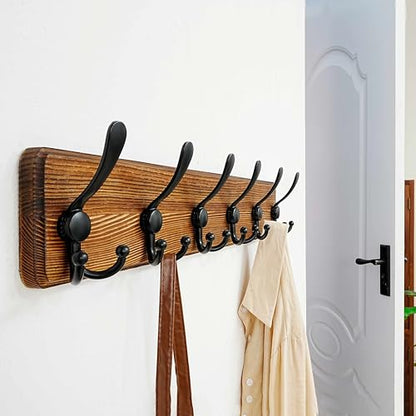 Dseap Coat Rack Wall Mounted - 24" Long 6 Tri Hooks, Heavy Duty Wooden Wall Coat Hanger Coat Hook for Clothes Hat Jacket Clothing, Natural and Black - color: Natural & Black, size: L=24"